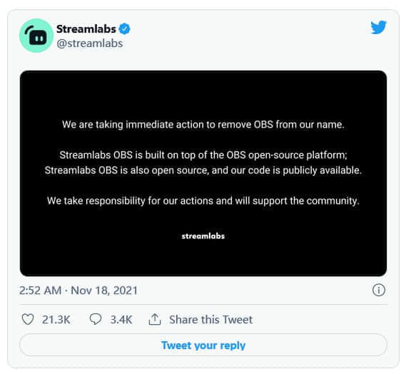 在OBS Studio强烈反对后 Streamlabs承诺在名称中删除“OBS”