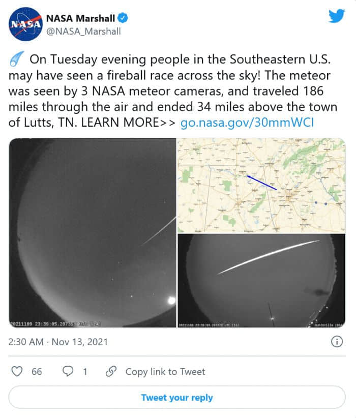 NASA在186英里的空中追踪到一颗狂野的掠地流星