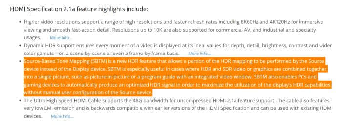 HDMI 2.1a有望支持SBTM 允许输出源生成优化的HDR信号