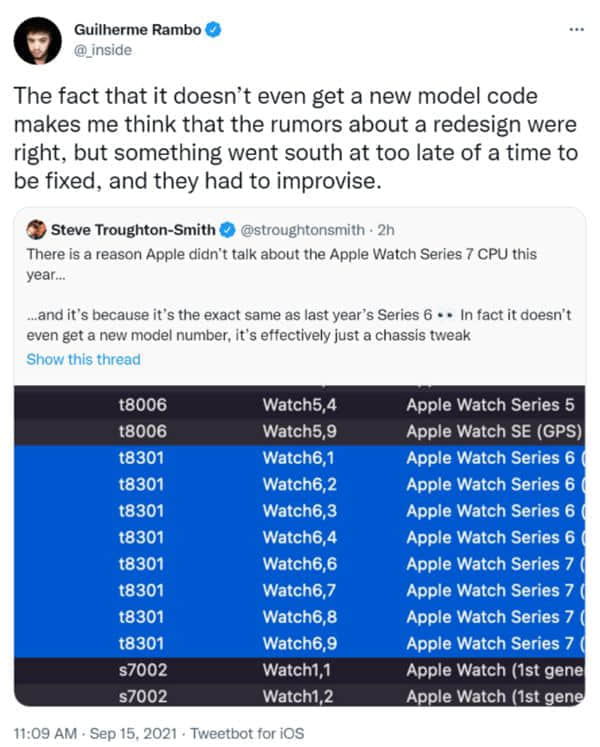 开发者确认：Apple Watch S7搭载老款芯片