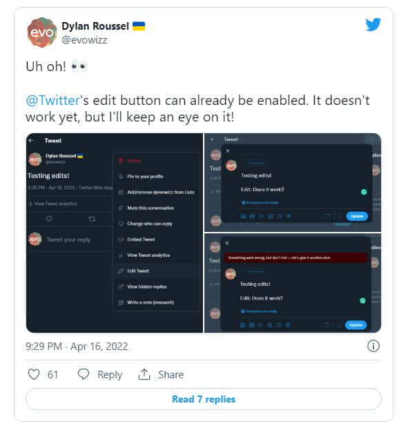 Twitter正测试推文编辑按钮 将首先提供给Twitter Blue用户