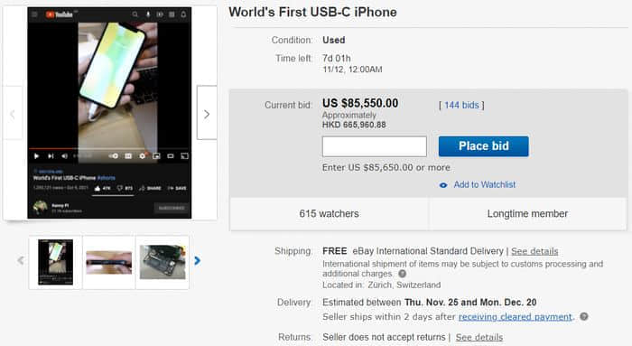 iPhone X USB-C 接口改装版现身 eBay