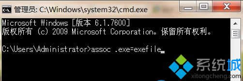 输入assoc .exe=exefile命令