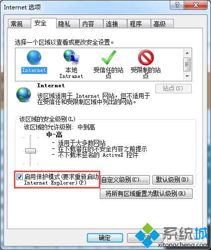 勾选“启用保护模式----”